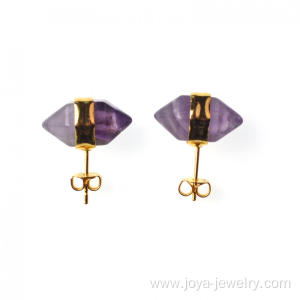 Amethyst Hexagonal Pyramid Beads Gilding Stud Earrings